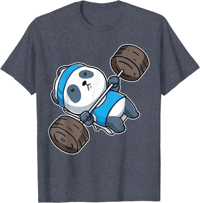 BCC Funny Panda Shirts & Panda Bear Gifts Panda Bear Gym Workout Training Bench Press Weight Lifting T-Shirt - Heather Blue
