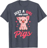 Cute Pig Co. Just A Girl Who Loves Pigs Hog Lover Cute Farmer T-Shirt - Heather Blue