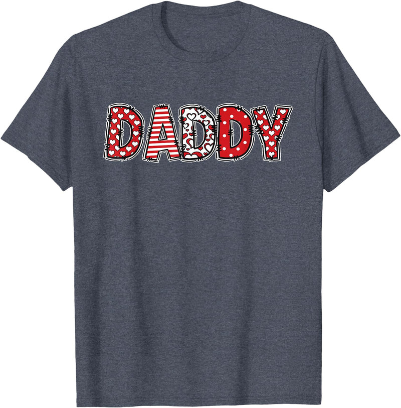Retro Christmas Valentine Matching Family Tees Hearts Buffalo Plaid Dad Daddy Valentines Day T-Shirt - Heather Blue