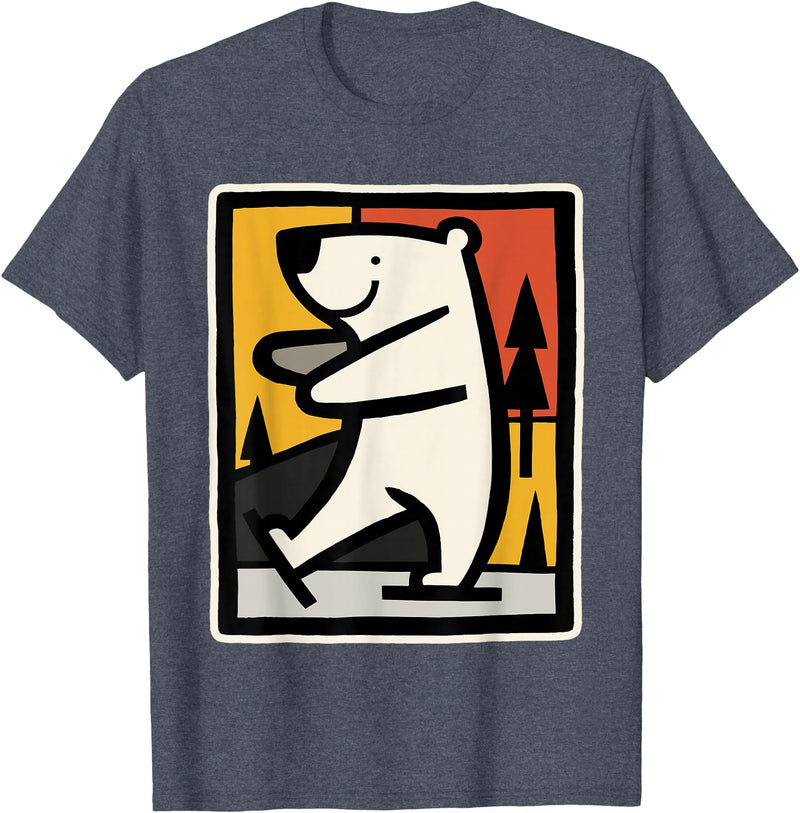 Utschki Bratschki Ice Bear Ice Skating Cartoon Graphic T-Shirt - Heather Blue