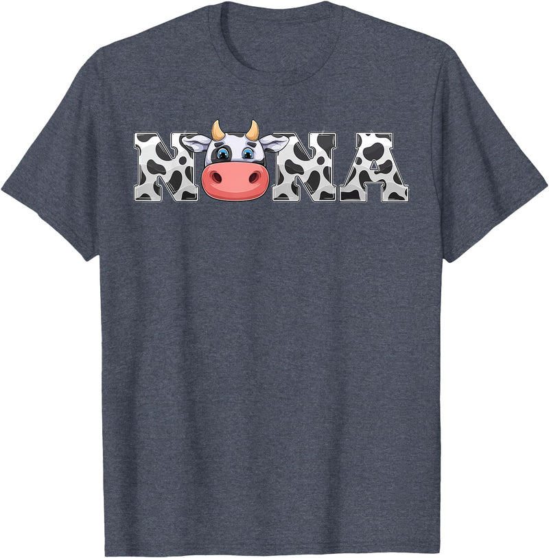 ETHRLO cow im one birthday decorations Shirts Nana Cow Print Cowboy Animal Pattern Farmer Cow Nana T-Shirt - Heather Blue