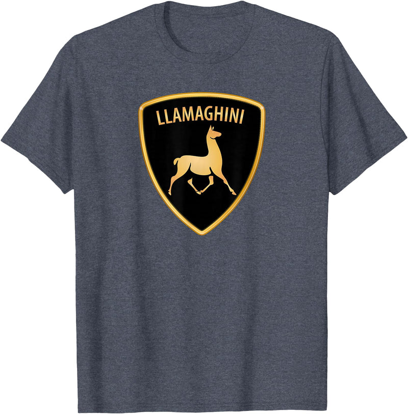 Llamaghini Apparel Co Llamaghini Funny Hillarious Llama Emblem Parody Fun Design T-Shirt - Heather Blue