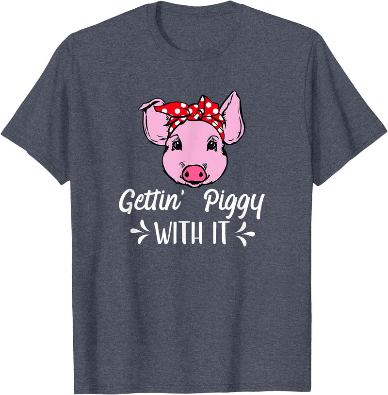 Pigs Cute Gifts 2.2 Getting Piggy With It Gift T-Shirt - Heather Blue
