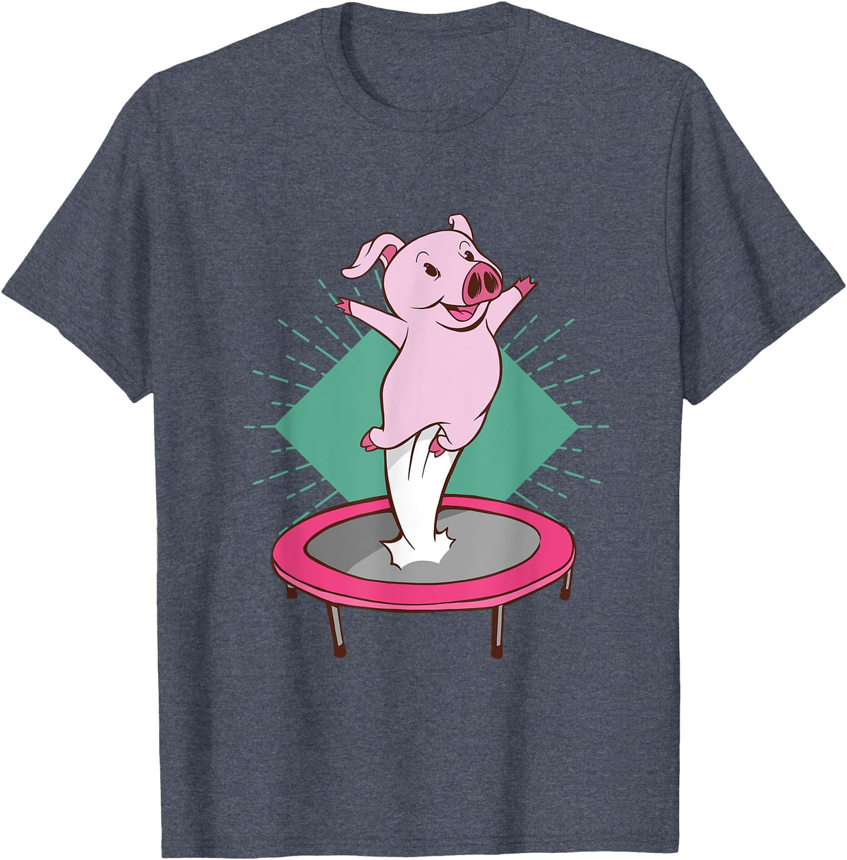 Trampolin-Ferkelausführungen Cute pig jumping on a trampoline T-Shirt - Heather Blue