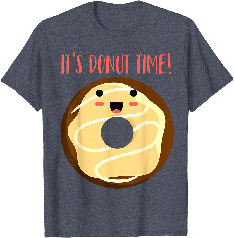 Green Cow Land It's Donut Time! Doughnut Funny T-Shirt - Heather Blue