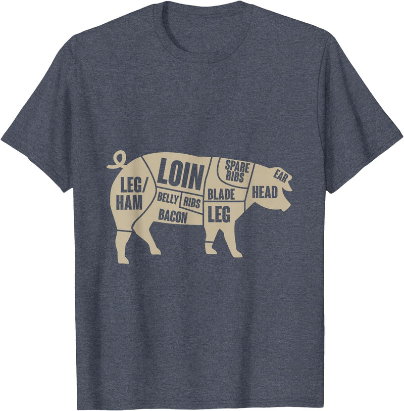 Piglet Farm Teez Pig Anatomy T-Shirt Pork Meat Cuts Tee T-Shirt - Heather Blue