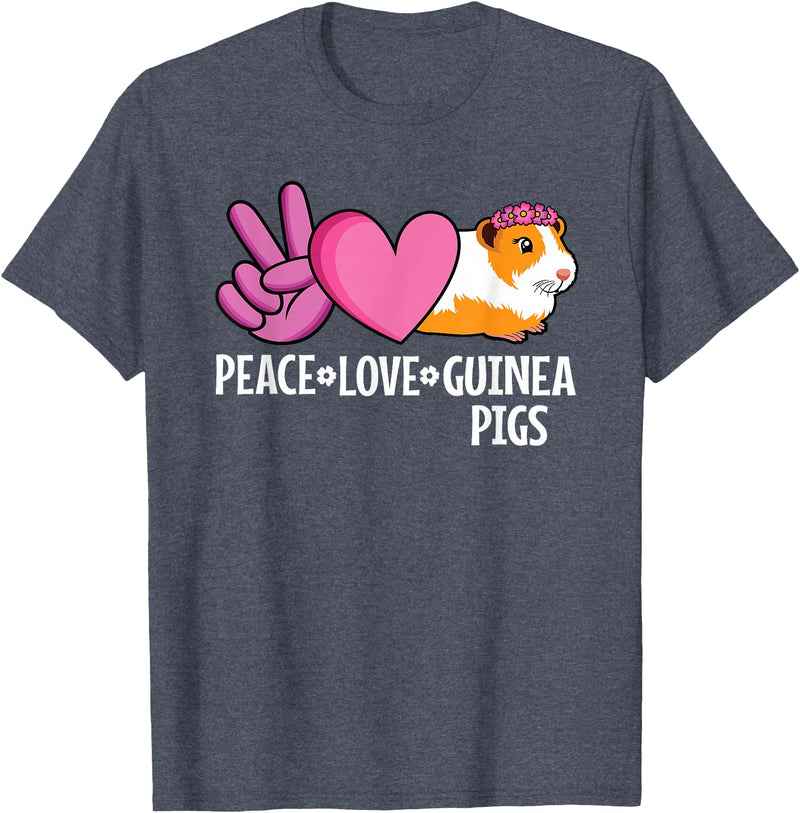 EDILILU Peace Love Guinea Pigs Cute Guinea Pig Lover Women Girls T-Shirt - Heather Blue
