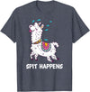Funny Llama Pun by DSMD Spit Happens Llama Alpaca Lovers Funny Animal Pun T-Shirt - Heather Blue