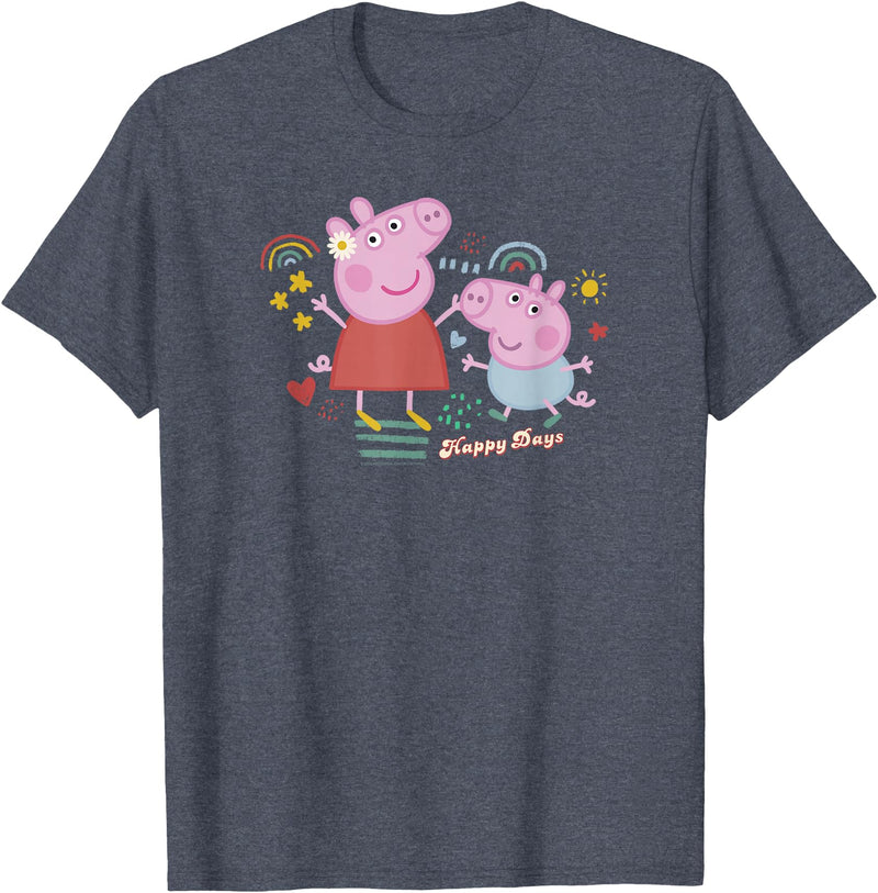 Peppa Pig Unisex-Kids Blue Cartoon T-Shirt, Small - Heather Blue