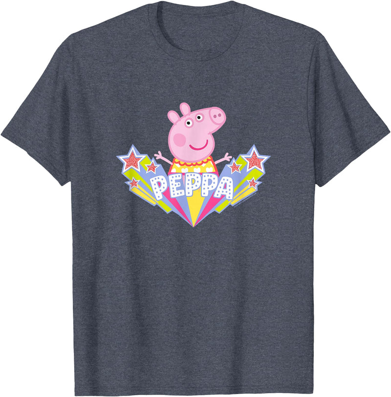 Peppa Pig Shooting Stars Cute Retro Logo T-Shirt - Heather Blue