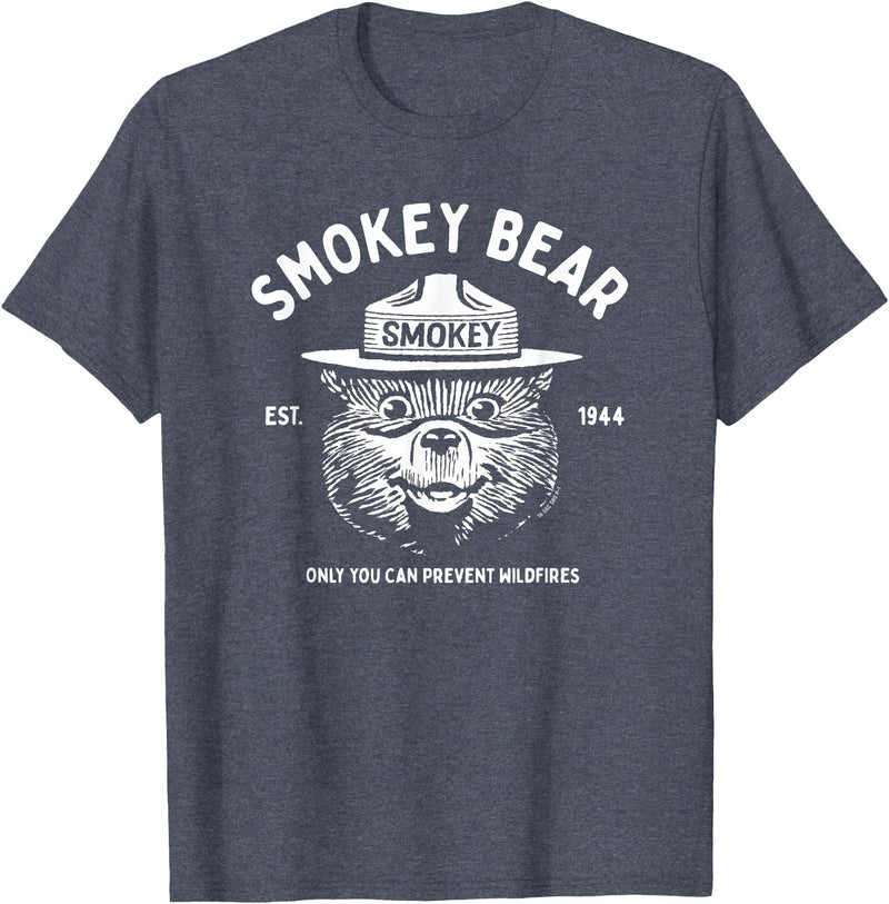 Giant Step Design Co. Vintage Smokey Bear Logo Only You Can Prevent Wildfires T-Shirt - Heather Blue