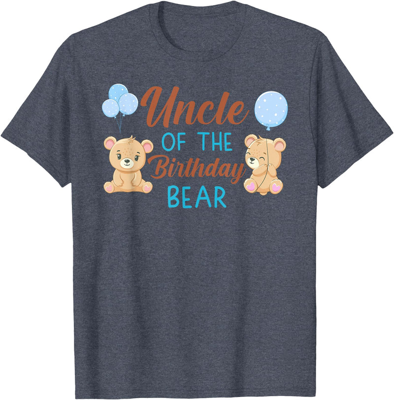 Family Birthday Bear Gifts Uncle of Birthday Boy Bear 1st Birthday Party Boy T-Shirt - Heather Blue