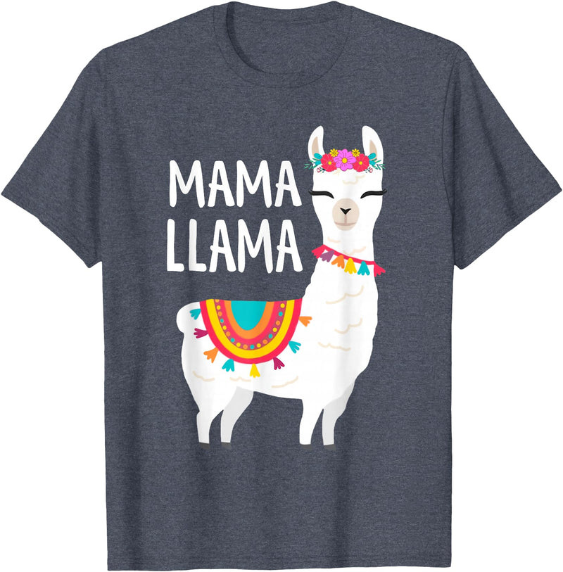 Birthday Llama Shirts Gift Mama Llama Funny Mother's Day Shirt Women Mom Birthday T-Shirt - Heather Blue