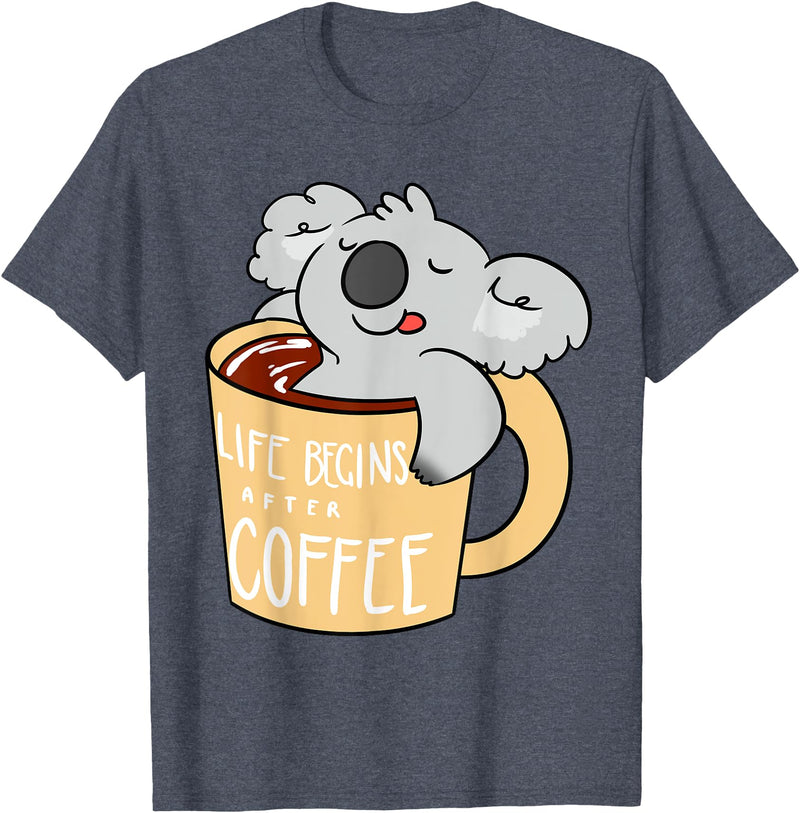 Funny Koala and Coffee Tees Koala Bear T-Shirt - Gift for Koala and Coffee Lovers T-Shirt - Heather Blue