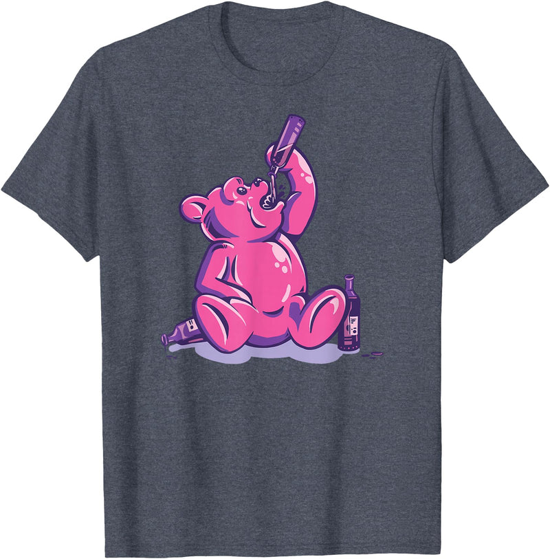 Drunk Gummy Bear - Funny Drinking Illustration Humor Alcohol T-Shirt - Heather Blue