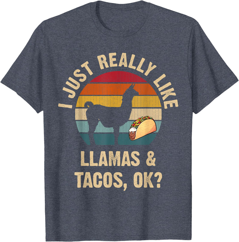 Llamas and Taco Lover Gifts Vintage Retro Style Llamas and Tacos lover Cinco de mayo Taco Tuesday Cute T-Shirt - Heather Blue
