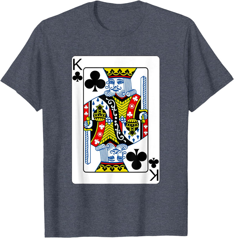 Card Deck Costume Shirt Co King of Clubs Playing Card T-Shirt Poker Player Costume T-Shirt - Heather Blue