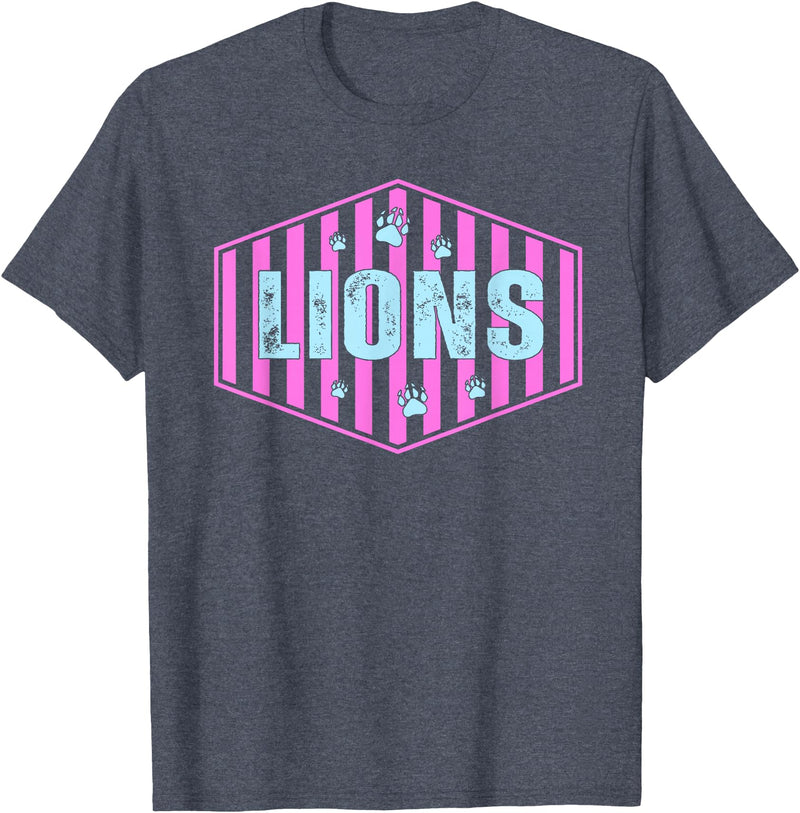 Striped Tie Dye Lion Girls Lunch Lady Librarian Lions Mascot Back to School Spirit Sport Women Teachers T-Shirt - Heather Blue