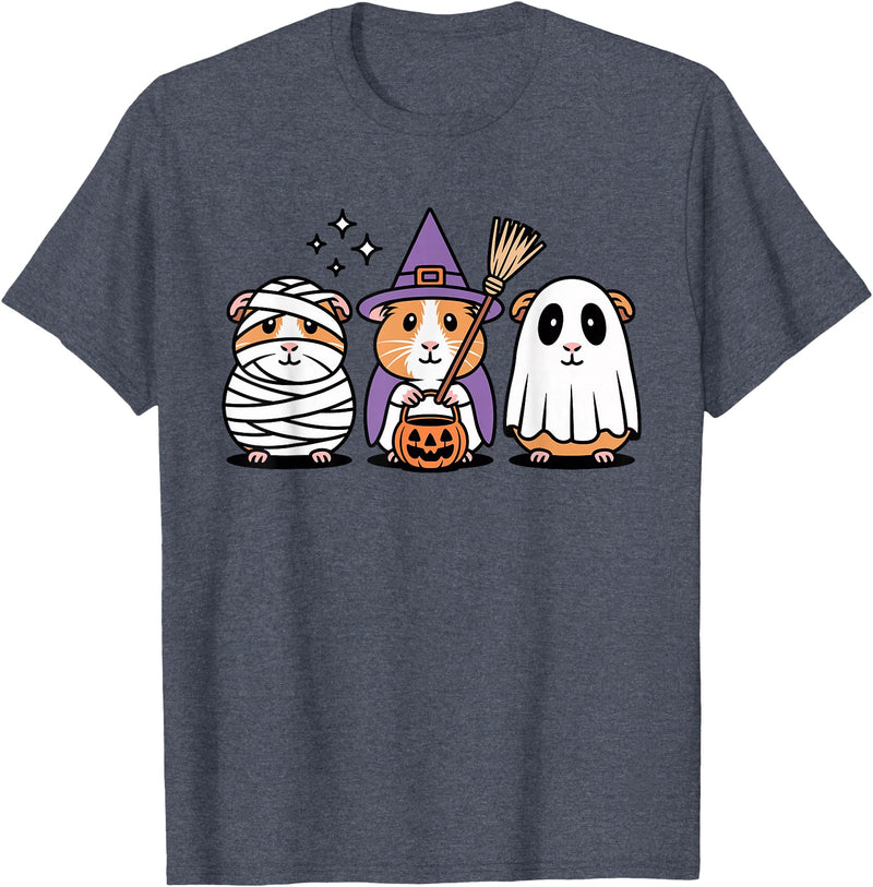 Cavy Crew Halloween Guinea Pig Art Cute Guinea Pig Halloween Witch Mummy Ghost T-Shirt - Heather Blue
