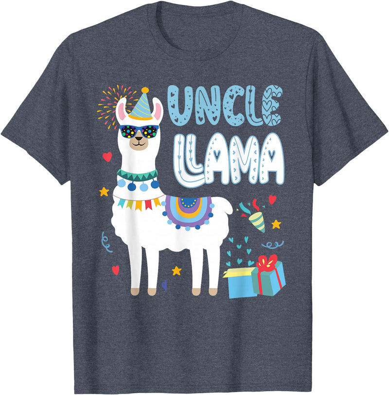 Family Matching Llama Birthday Party Supplies Uncle Llama Uncle Of The Birthday Boy Girl Llama Birthday T-Shirt - Heather Blue