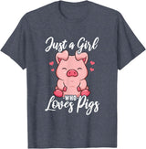 Just A Girl Who Loves Pigs. T-Shirt - Heather Blue