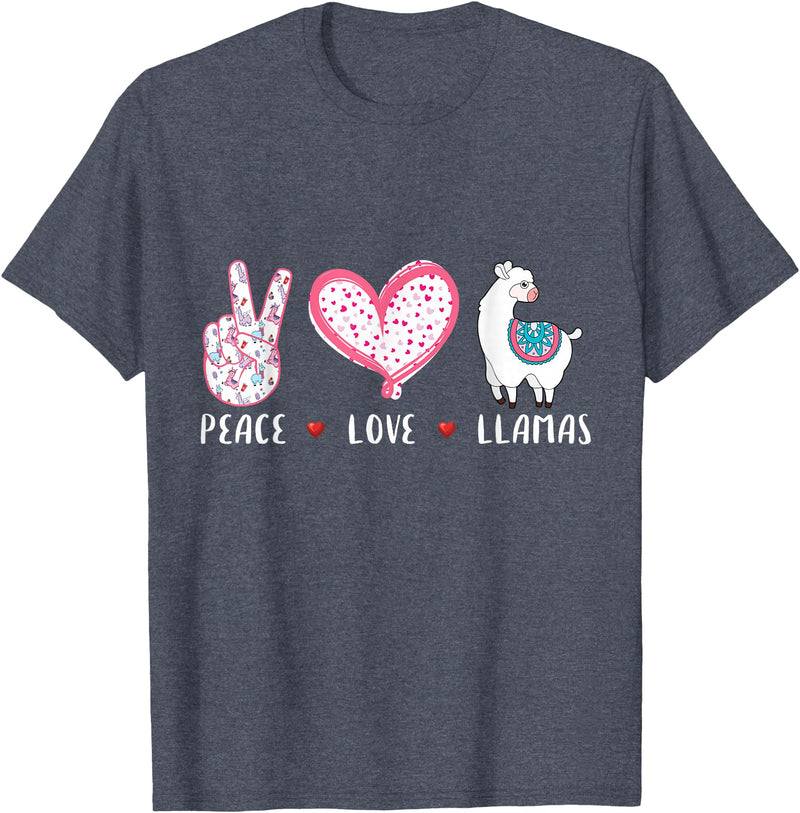 Peace Love llama Lovers Designs Co. Peace Love Llamas Gift for Girls Boys Kids Women Men Llama T-Shirt - Heather Blue