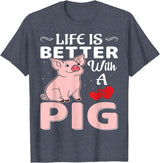 Funny Pig Farm Piggy Farmer Farming Gifts DAIMMER Life Is Better With A Pig T-Shirt - Heather Blue