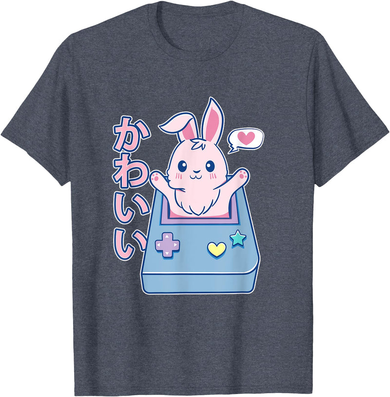 Kawaii Gamer Bunny - Rabbit Pastel Cute T-Shirt in Heather Blue