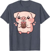 Bubbly Piglets Collection Cute kawaii cartoon pig drinking bubble tea T-Shirt - Heather Blue