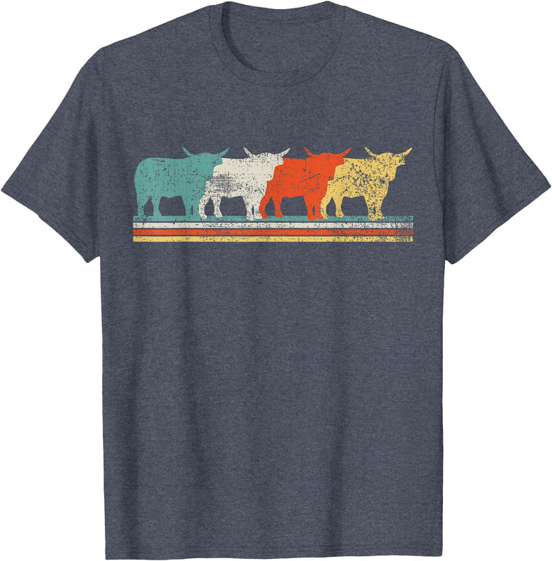Highland Cow Scottish Vintage T-Shirt - Heather Blue