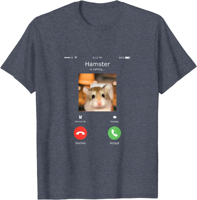 Hamster Calls Funny Phone for Hamster Owners, Animal Lovers T-Shirt - Heather Blue