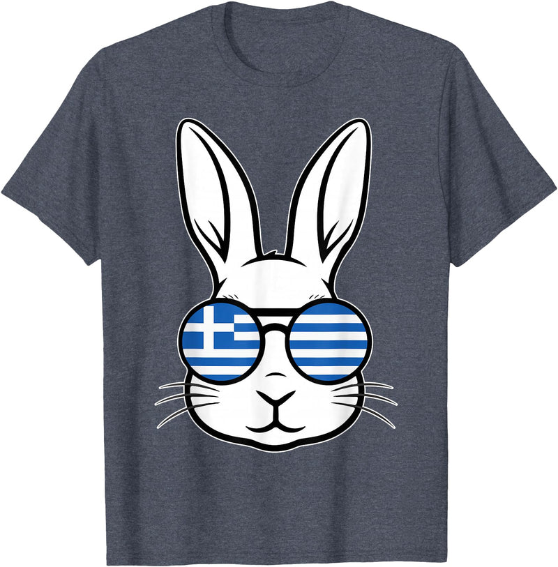 Greek Flag of Greece Happy Easter Rabbit Greek Easter T-Shirt in Heather Blue
