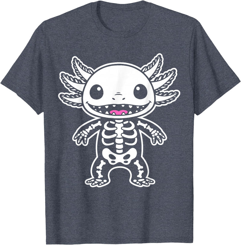 Magical and Funny Halloween Gifts Axolotl Skeleton Halloween T-Shirt - Heather Blue