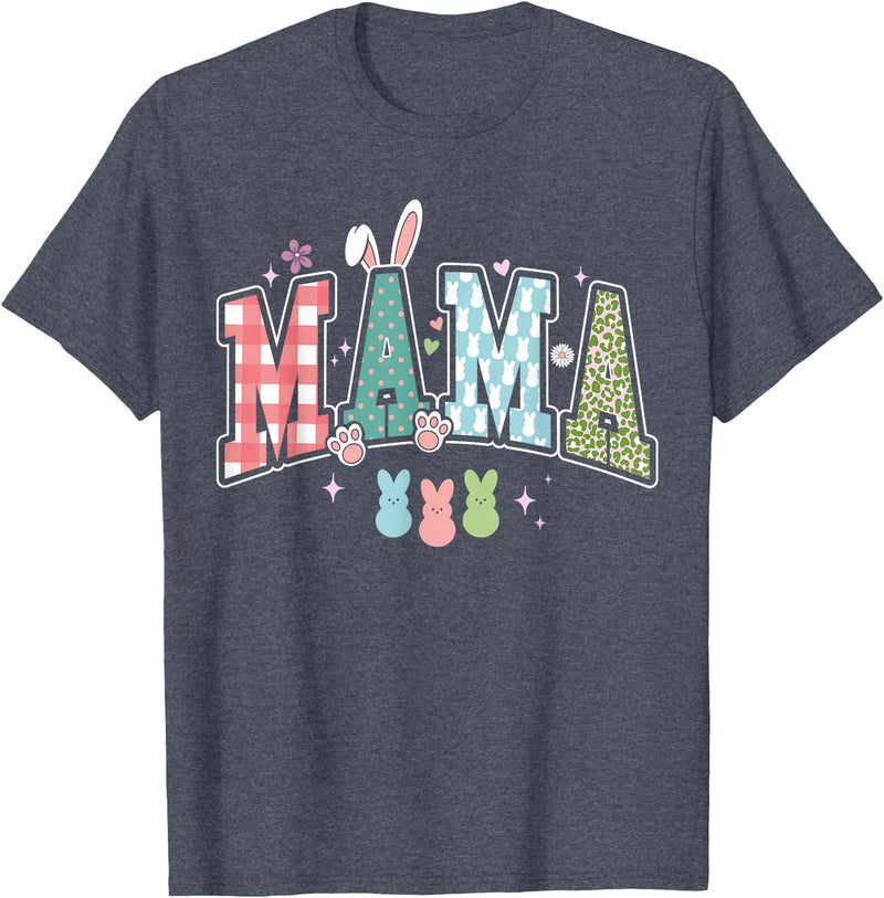 Mama Easter Day Funny Easter Mom Rabbit T-Shirt in Heather Blue