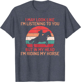 Horse Gifts and Acessories In my Head im Riding my Horse Horse Riding T-Shirt - Heather Blue