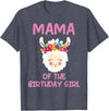 Llama Matching Birthday Party Theme Supplies Mama Of The Birthday Girl Llama First 1st Birthday Girl T-Shirt - Heather Blue