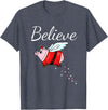 Funny Christmas for Men and Women I Believe pigs can fly funny Christmas Design for Pig Lover T-Shirt - Heather Blue