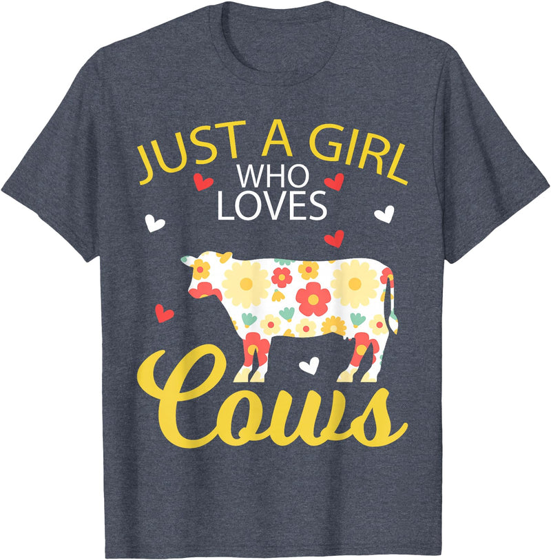 Just A Girl Who Loves Cows Gifts Cow Animal Lover Tee Just A Girl Who Loves Cows T-Shirt - Heather Blue