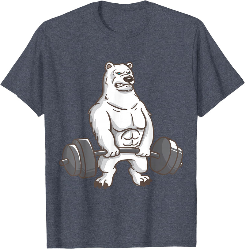 I Love Polar Bears And Fitness Polar Bear Powerlifting Weightlifting Gym And Animal Lovers T-Shirt - Heather Blue