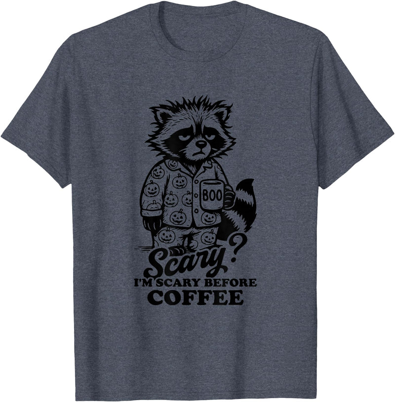 I'm scary before coffee raccoon halloween apparel I'm Scary Before Coffee T-Shirt - Heather Blue