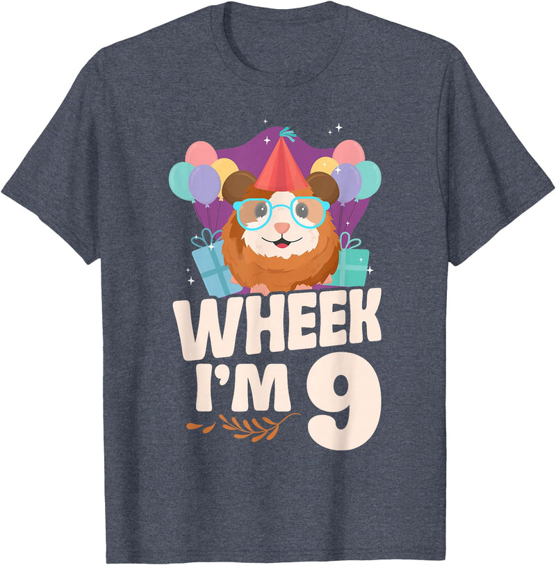 Cute Guinea Pig Lover HD0 Guinea Pig 9th Birthday Wheek I'm 9 T-Shirt - Heather Blue