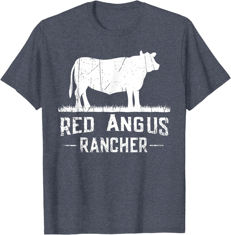 Funny Red Angus Farmer Gift for Cattle Lover Cow Breeder - Red Angus Rancher T-Shirt - Heather Blue