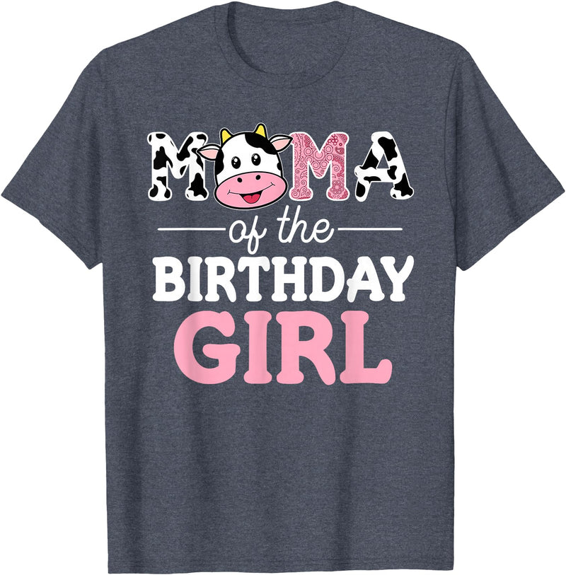 Cow Birthday Shirts For Family Men Women Cow Lover Mama of The Birthday Girl Shirt Farm Cow Mommy Mom 1st T-Shirt - Heather