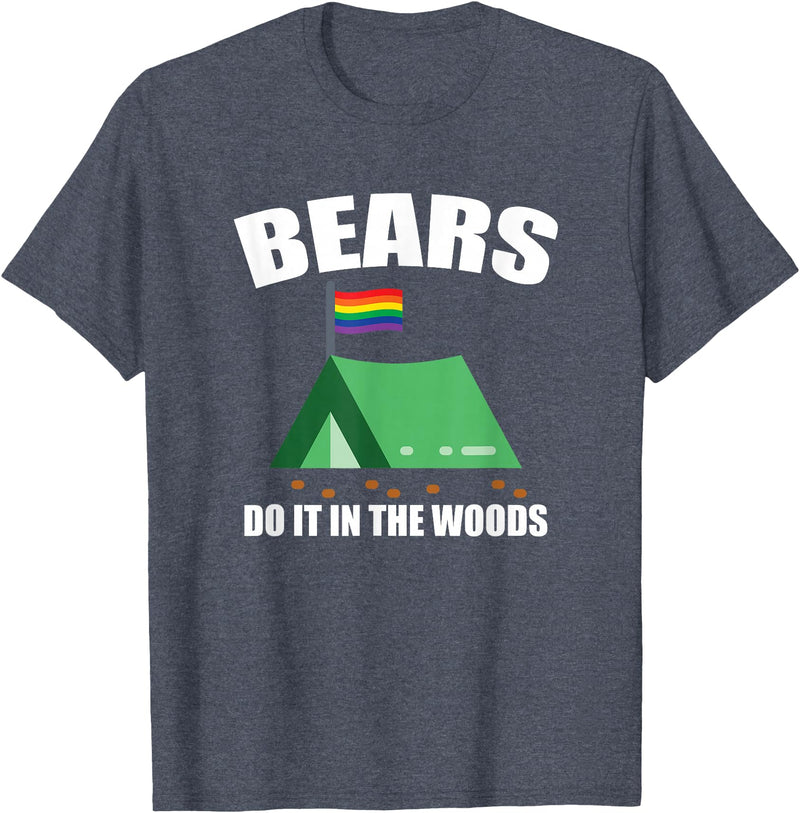 Gay Camping Bears LGBT Funny Gay Camping LGBT Pride Bears T-Shirt - Heather Blue