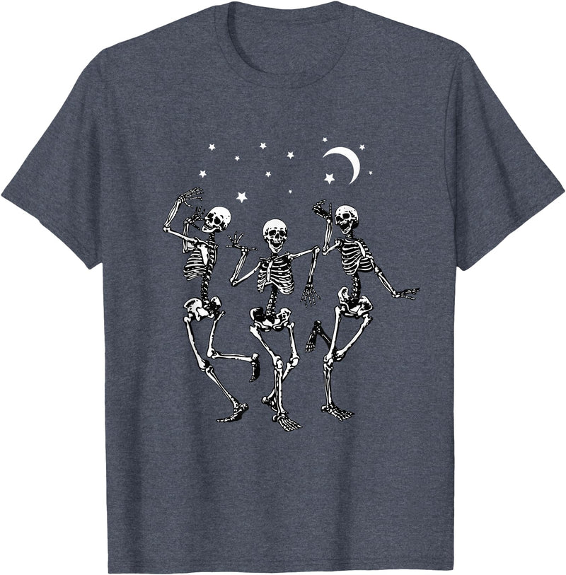 Skeleton Dancing Under The Moon Funny Happy Halloween T-Shirt - Heather Blue