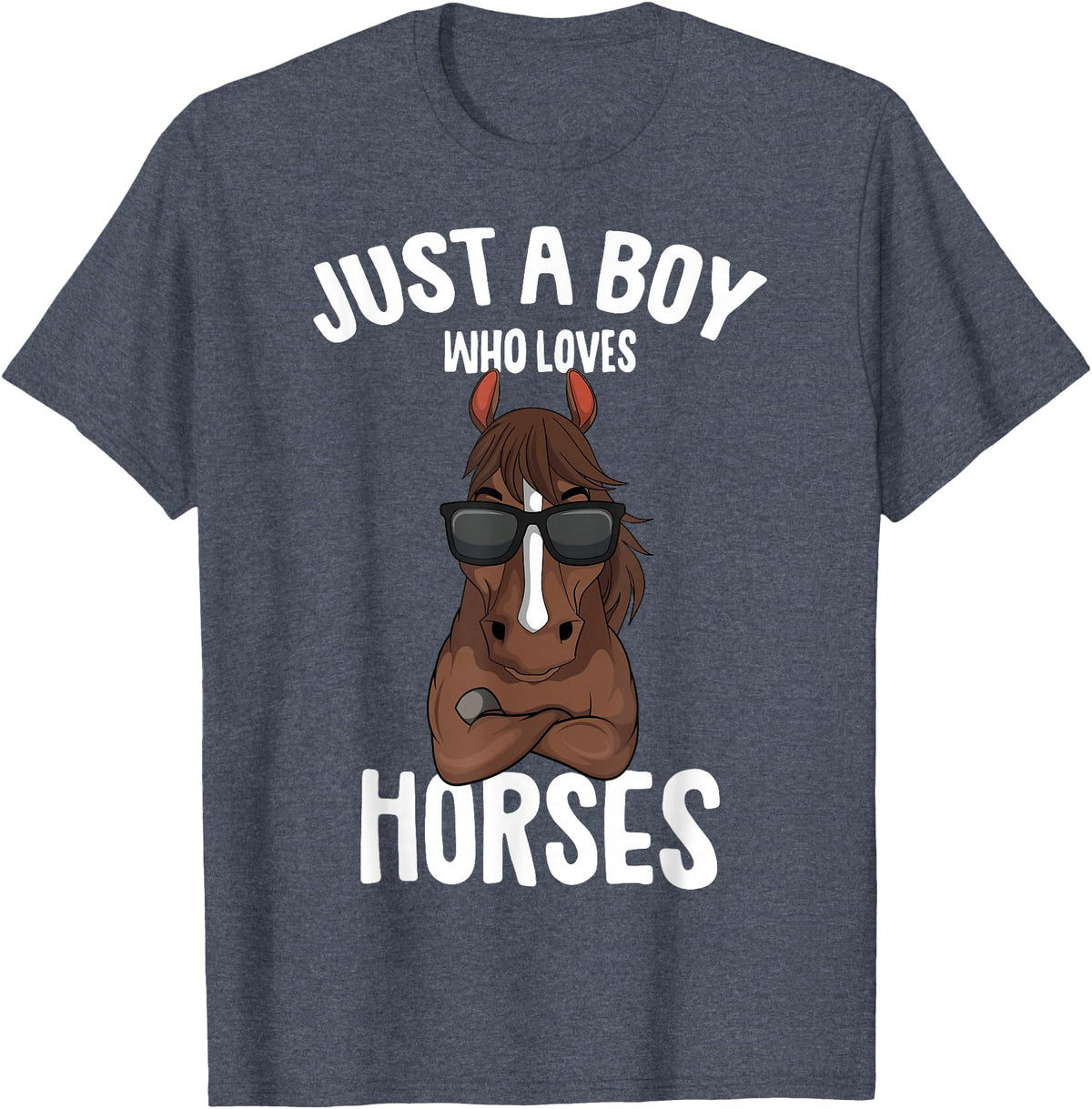 Cute Horse Owner Gifts Just a Boy who Loves Horses Equestrian Horseback Riding Kids T-Shirt - Heather Blue