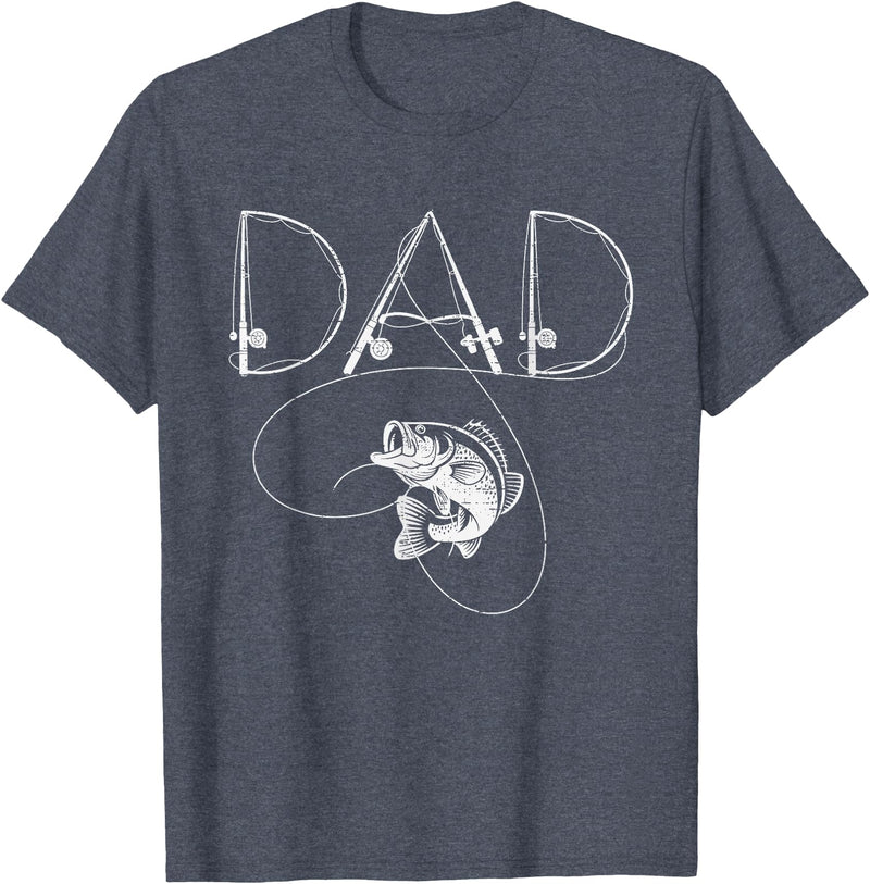 Fishing shirts for Men Women Kids Fishing Dad Rod Fisherman Fish Lover Daddy Father's Day Mens T-Shirt - Heather Blue