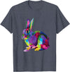 Cute Rainbow Color Bunny Vibrant Meadow Rabbit Tribute T-Shirt in Heather Blue