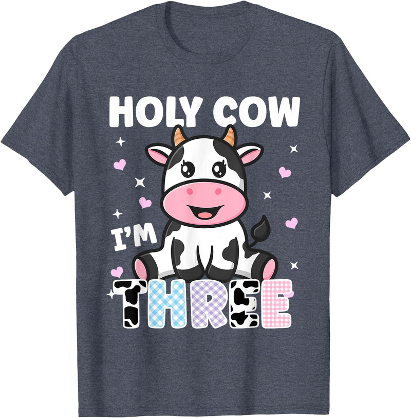 Holy Cow I'm Years Old Cow Birthday by Zynx Holy Cow I'm Three Years Old Cute Cow 3rd Birthday Party T-Shirt - Heather Blue