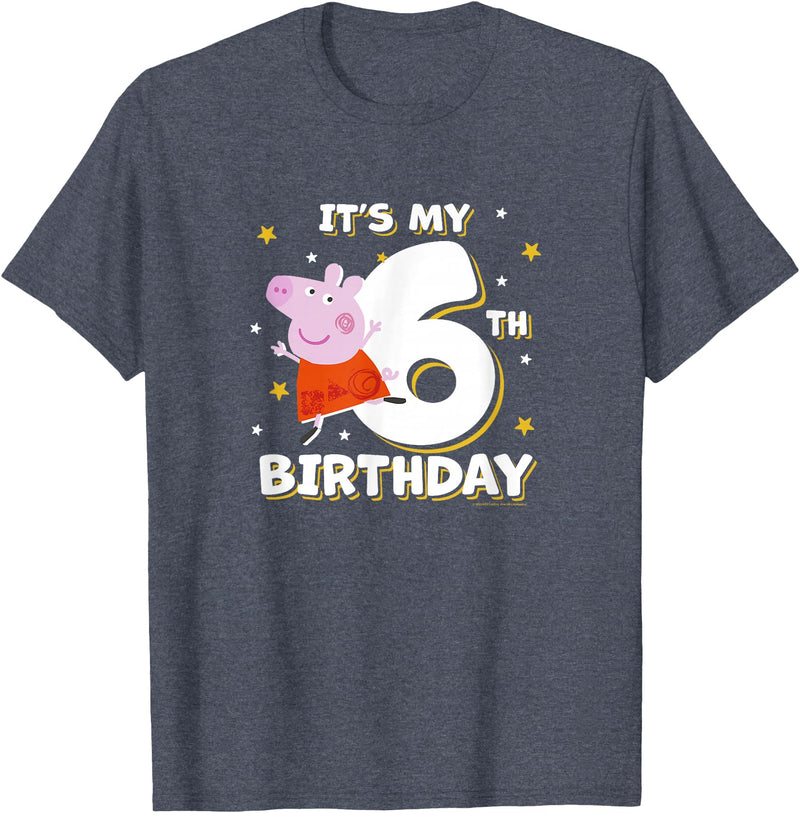 Peppa Pig It's My 6th Birthday Holiday Stars Celebration T-Shirt - Heather Blue